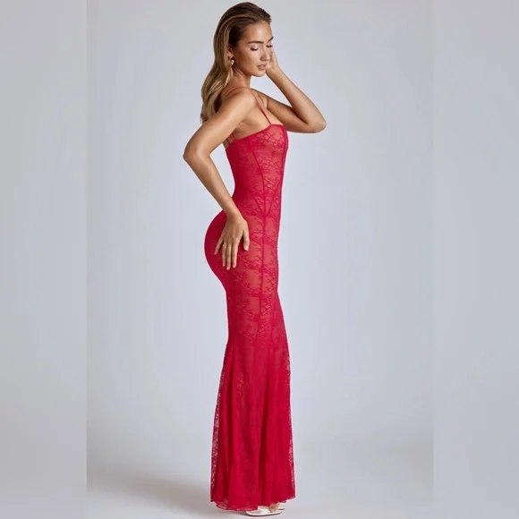 Oh Polly Red Lace Maxi Dress - Picture 1 of 3